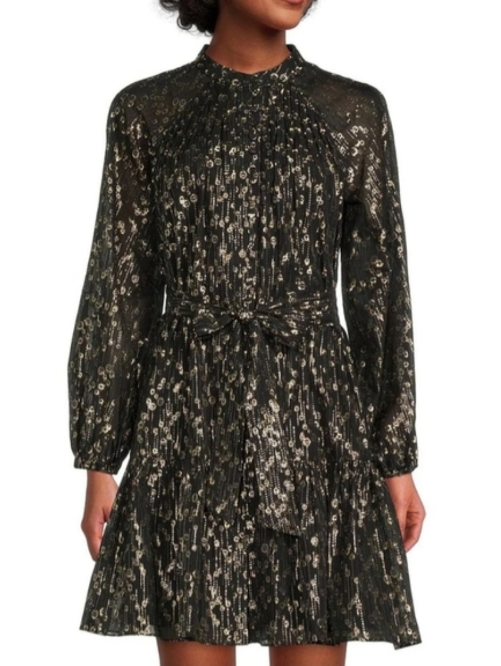 ANTONIO MELANI Black and Gold Sequin Long Sleeve Dress